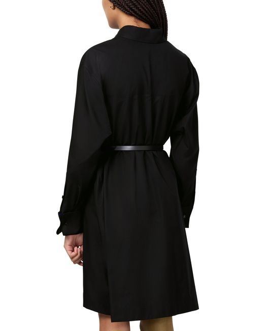 Max Mara Black Hemdkleid Mit Ledergürtel Aus Baumwollpopeline Alcade