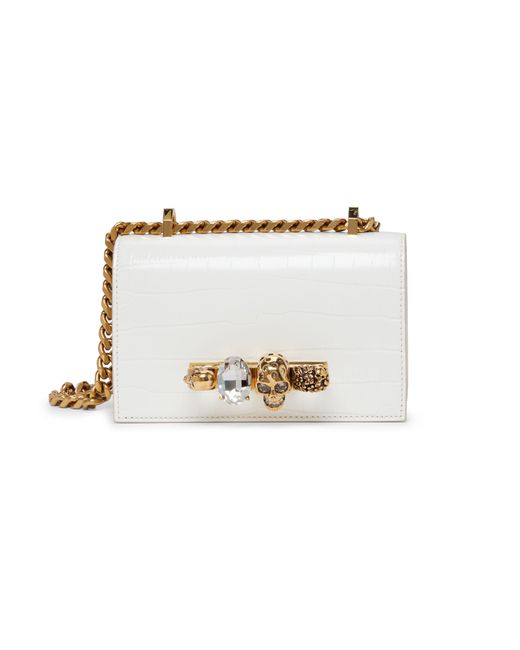 Alexander McQueen White Mini Jewelled Satchel Bag