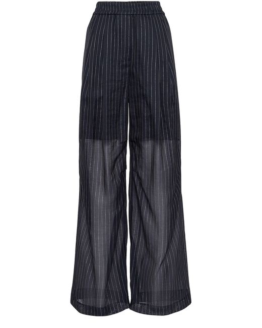Brunello Cucinelli Blue Pinstriped Semi-sheer Trousers