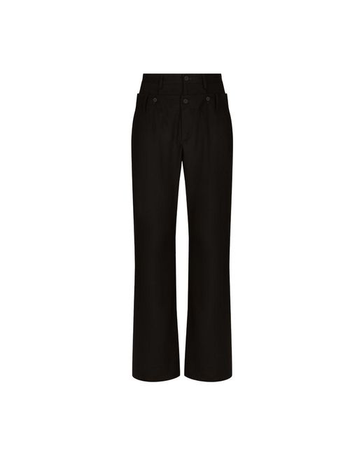 Dolce & Gabbana Black Stretch Wool Pants With Double Waistband for men