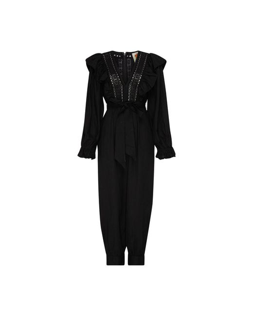 Farm Rio Black Laces And Ruffles Jumpsuit