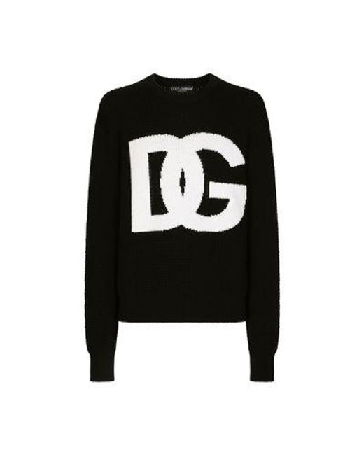 Dolce & Gabbana Black Round-Neck Wool Sweater With Dg Logo Inlay for men