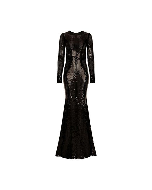 Dolce & Gabbana Black Long Sequined Dress With Corset Detailing
