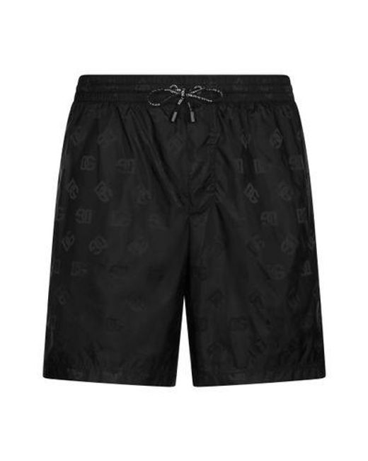 Dolce & Gabbana Black Dg Monogram-print Swim Shorts for men