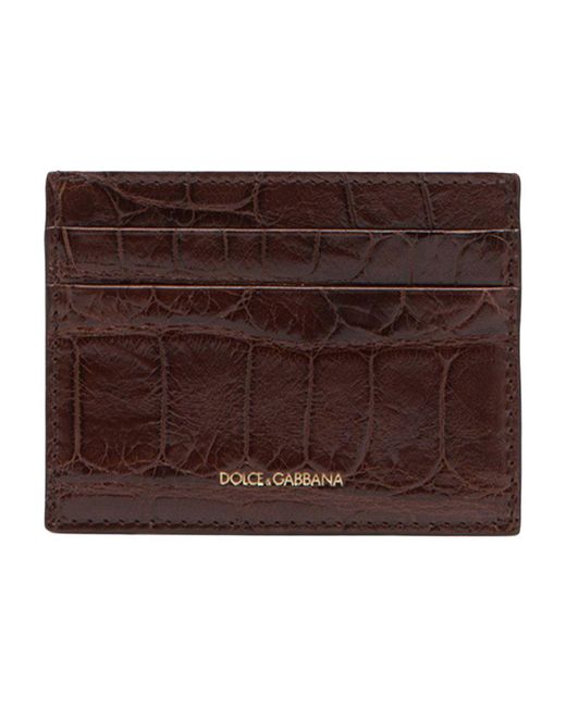 Dolce & Gabbana Brown Crocodile Skin Card Holder for men