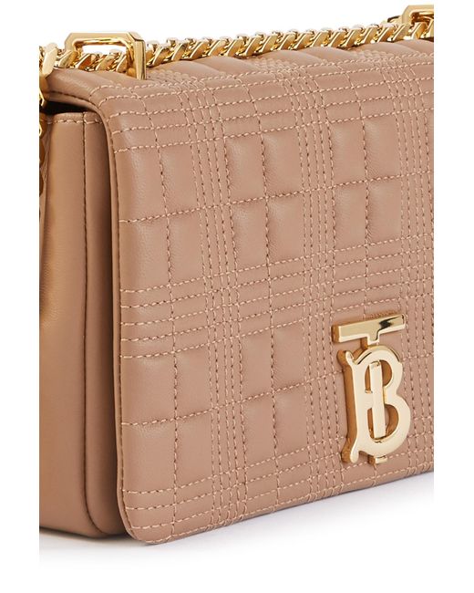 BURBERRY Lambskin Quilted Mini Lola Vertical Crossbody Bag Camel 1213136