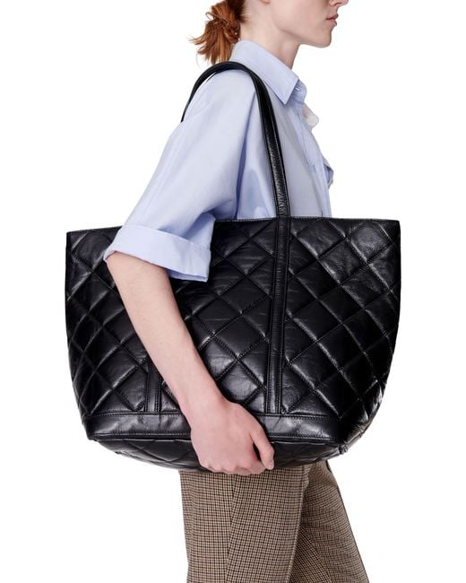 Vanessa Bruno Black Xl Quilted Leather Tote Bag