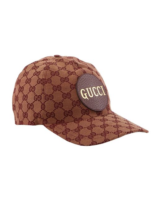 Gucci Brown Men's GG Canvas Baseball Hat With Leather Logo Patch for men