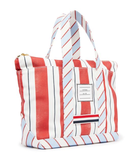 Thom Browne Red Striped Canvas Tote Bag for men