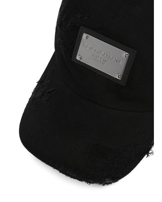 Dolce & Gabbana Black Cotton Twill Baseball Cap for men