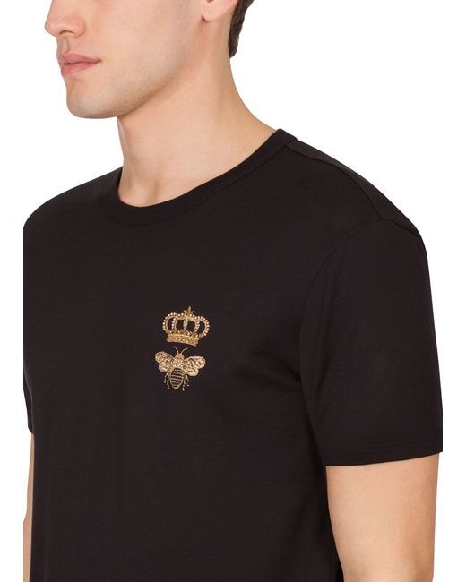 Dolce & Gabbana Black Cotton T-shirt With Embroidery for men