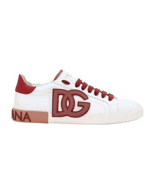 Dolce & Gabbana Red Portofino Vintage Calfskin Sneakers