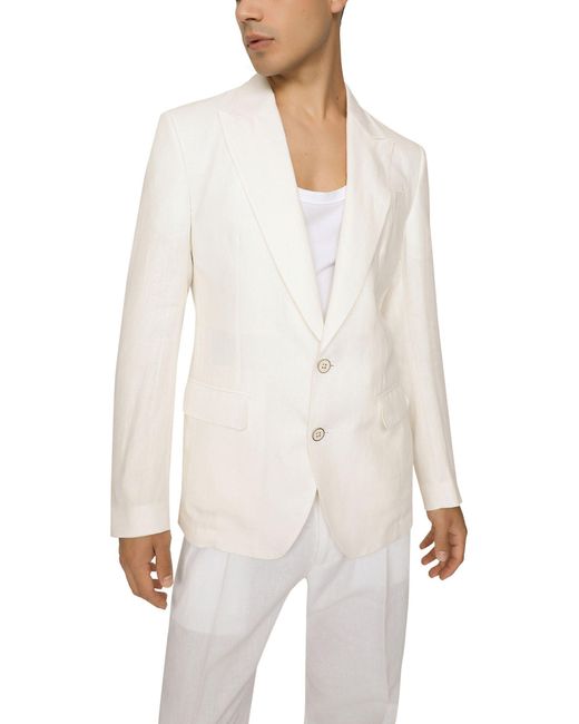 Dolce & Gabbana White Single-Breasted Linen Sicilia-Fit Jacket for men