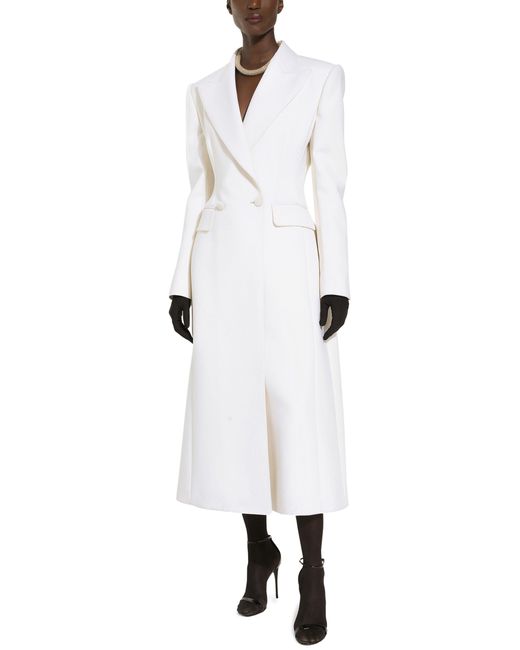 Dolce & Gabbana White Langer zweireihiger Mantel aus Woll-Cady