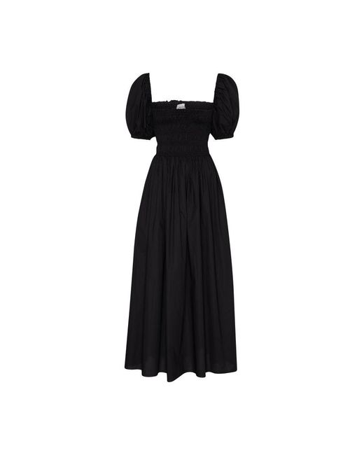 Matteau Black Shirred Bodice Peasant Dress