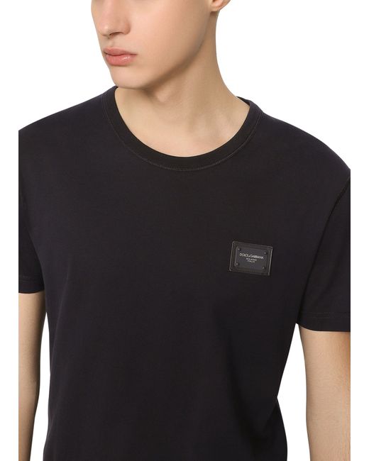 T-shirt en coton avec plaque à logo Dolce & Gabbana pour homme en coloris Black