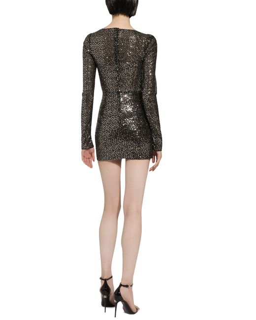 Dolce & Gabbana Black Long-sleeved Sequined Corset Dress