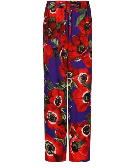 Dolce & Gabbana Red Anemone Charmeuse Wide-leg Pants
