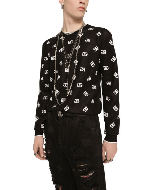 Dolce & Gabbana Black Wool And Silk Jacquard Sweater for men