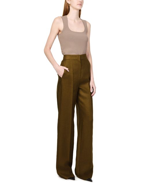 Max Mara Green Gerade Geschnittene Hose Aus Leinen Aversa