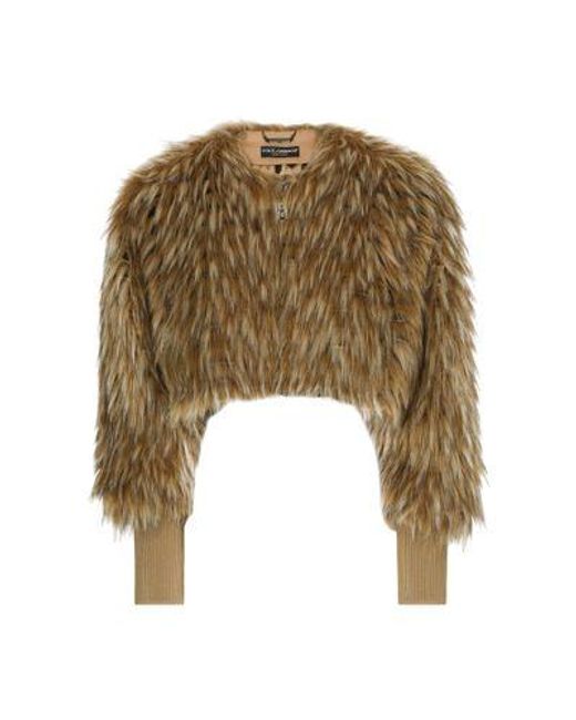 Dolce & Gabbana Multicolor Faux Fur Cropped Jacket