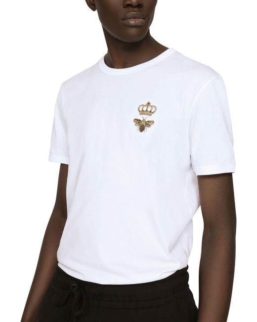 Dolce & Gabbana T-Shirt aus Baumwolle mit Stickerei in White für Herren