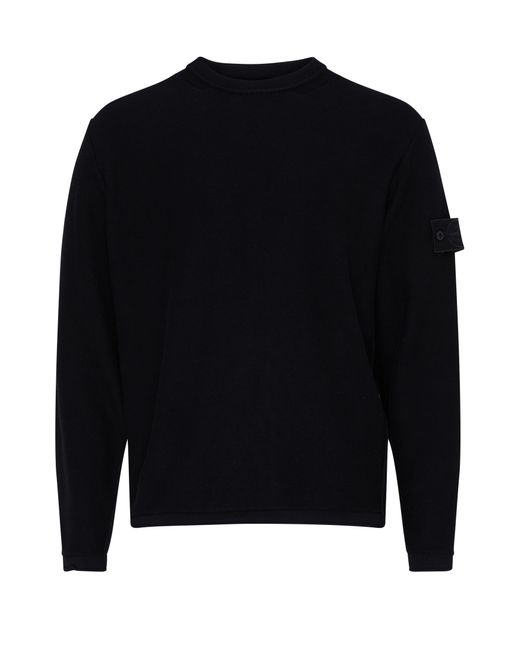 Stone Island Black Round Neck Sweater With Logo Patch for men
