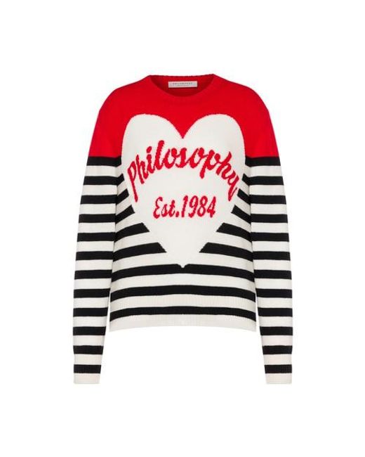 Philosophy Di Lorenzo Serafini Cashmere Blend Striped Sweater With Heart in  Red | Lyst Australia