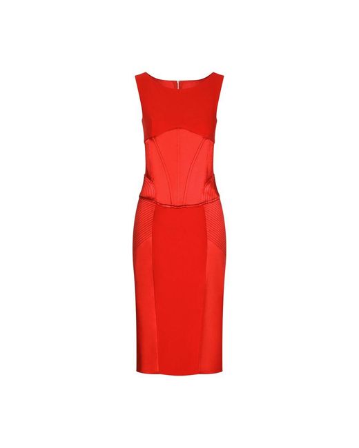 Dolce & Gabbana Red Corset-detail Midi Dress