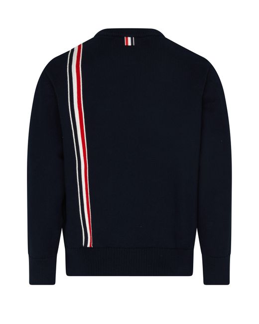 Thom Browne Blue Stripe Intarsia Crew Neck Sweater for men