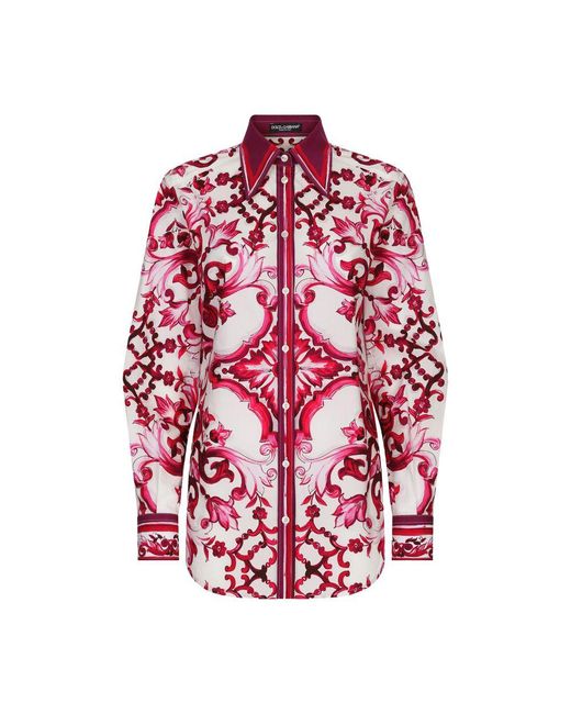 Dolce & Gabbana Red Majolica-Print Poplin Shirt
