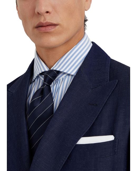 Brunello Cucinelli Blue Herringbone Tie for men