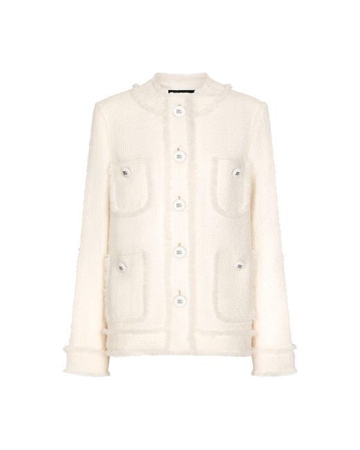 Dolce & Gabbana Natural Single-breasted Raschel Tweed Jacket