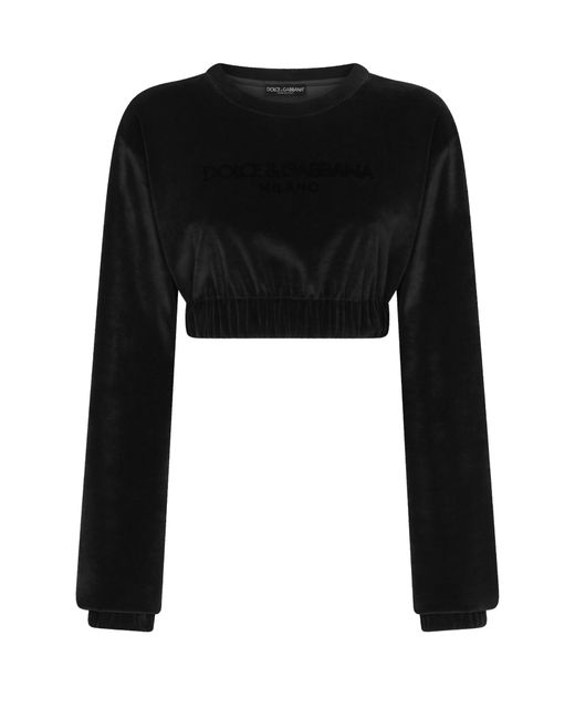 Dolce & Gabbana Black Cropped Sweatshirt With Embroidery