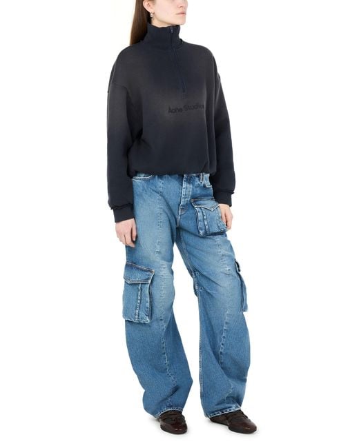 Acne Blue Sweatshirt Mit Halbem Reißverschluss
