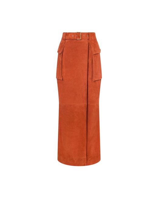 Alberta Ferretti Orange Long Suede Skirt