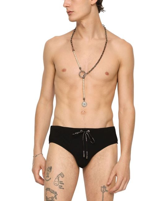 Dolce & Gabbana Black Swim Briefs With High-Cut Leg And Branded Rear Waistband for men