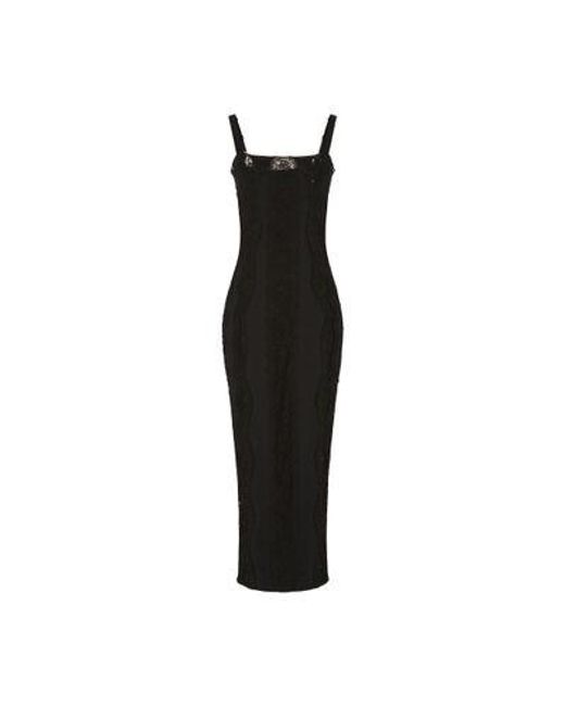 Dolce & Gabbana Black Jersey Calf-Length Dress With Lace Inserts
