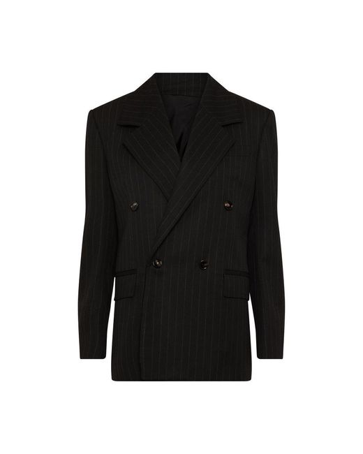 Bottega Veneta Black Wool Shirt-jacket With Fine Stripes