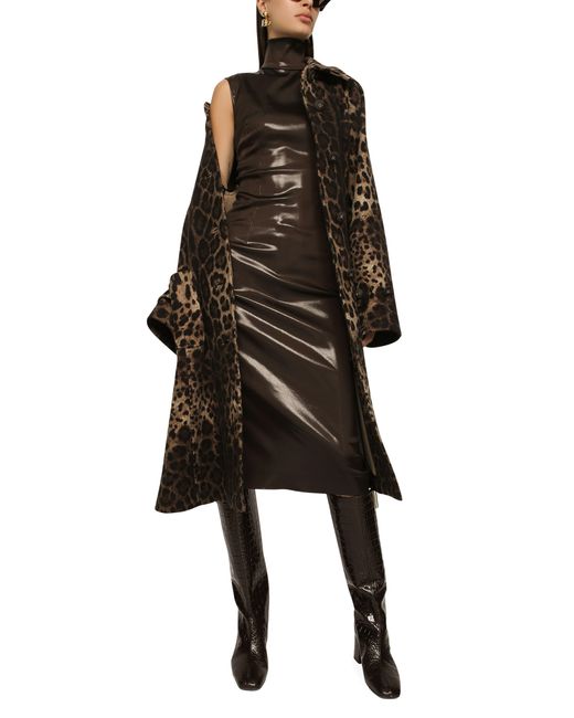 Robe plissée à col montant Dolce & Gabbana en coloris Brown