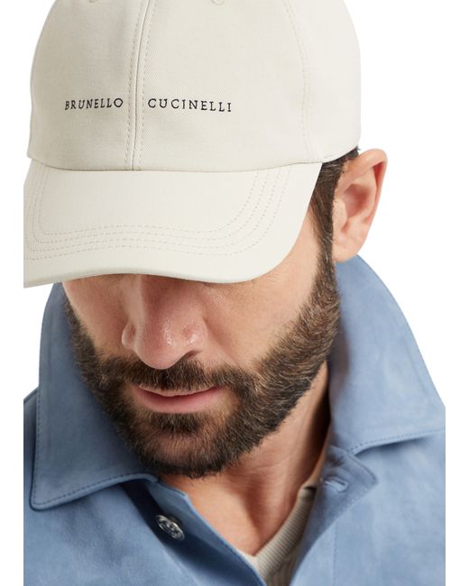 Brunello Cucinelli White Embroidered Baseball Cap for men