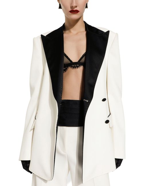 Veste croisée en crêpe de laine Dolce & Gabbana en coloris White