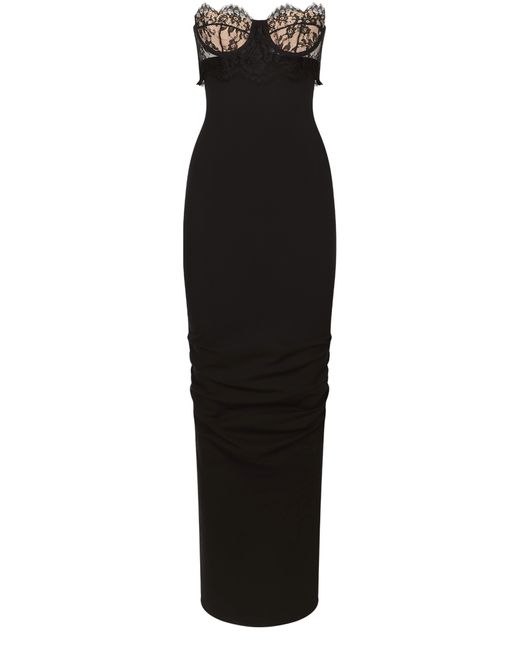 Dolce & Gabbana Black Langes Jerseykleid aus Milano Ripp
