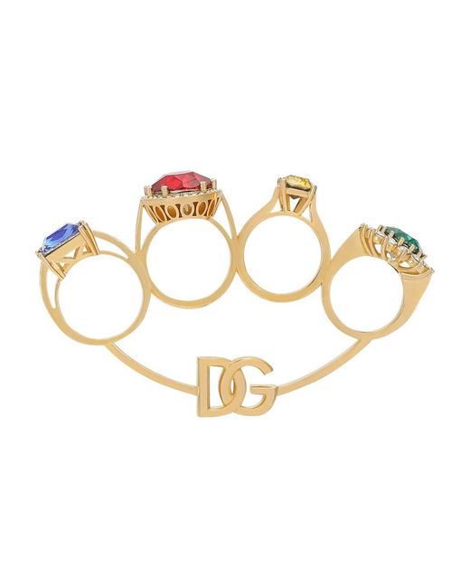 Dolce & Gabbana Metallic Glass Crystal Knuckleduster Ring