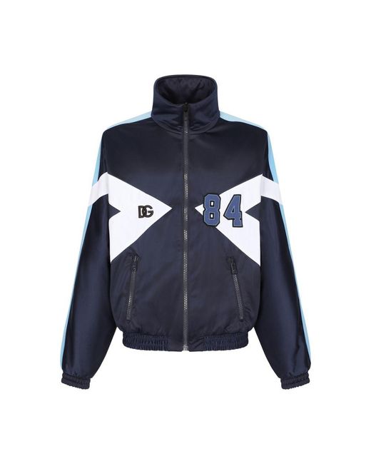 Dolce & Gabbana Blue Nylon High-necked Jacket With Patch for men