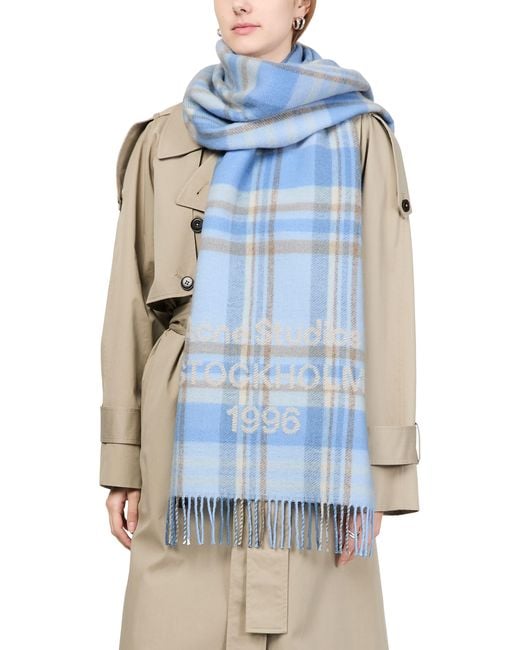 Écharpe À Carreaux Avec Logo Acne en coloris Blue