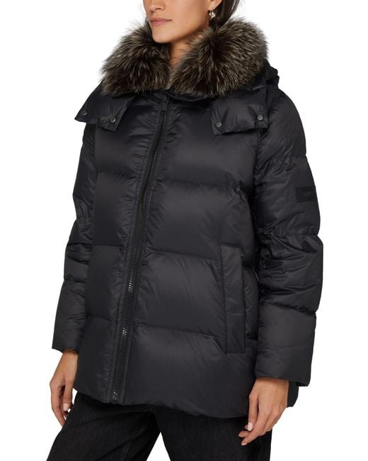 Yves Salomon Black Daunenjacke A-Line Aus Wasserabweisendem Funktionsstoff Mit Kragen Aus Fuchspelz