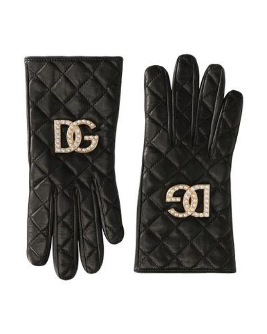 Dolce & Gabbana Black Quilted Nappa Leather Gloves