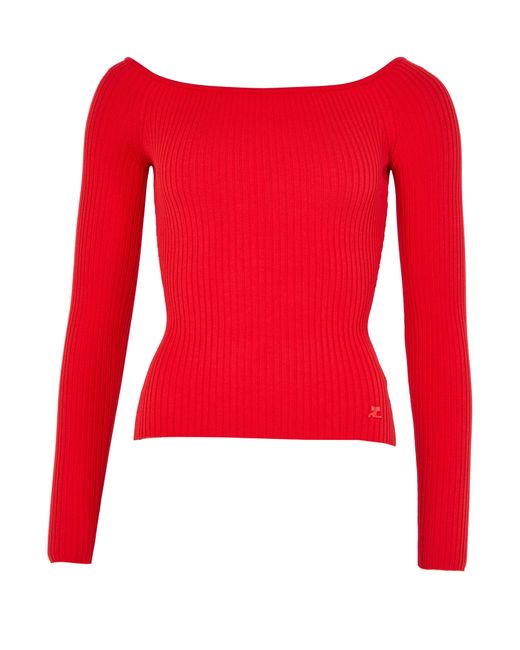 Courreges Red Schulterfreies Rippstrick-Top