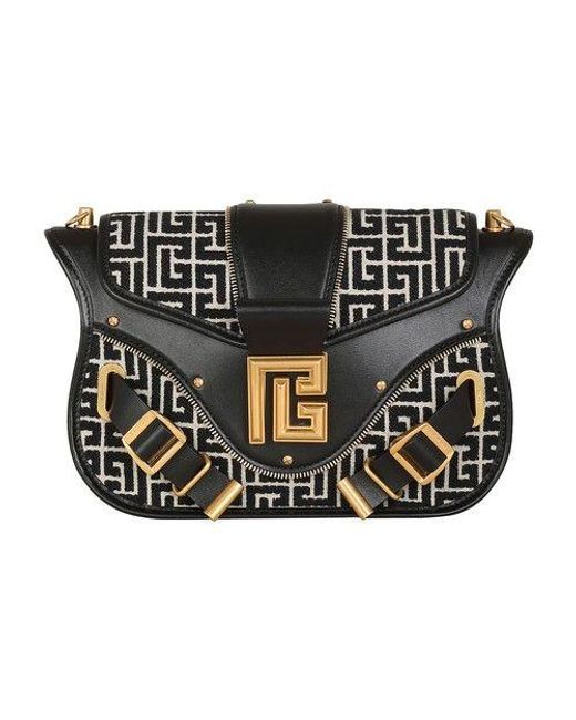 Balmain Blaze Leather Bag With Jacquard Monogram in Black Lyst